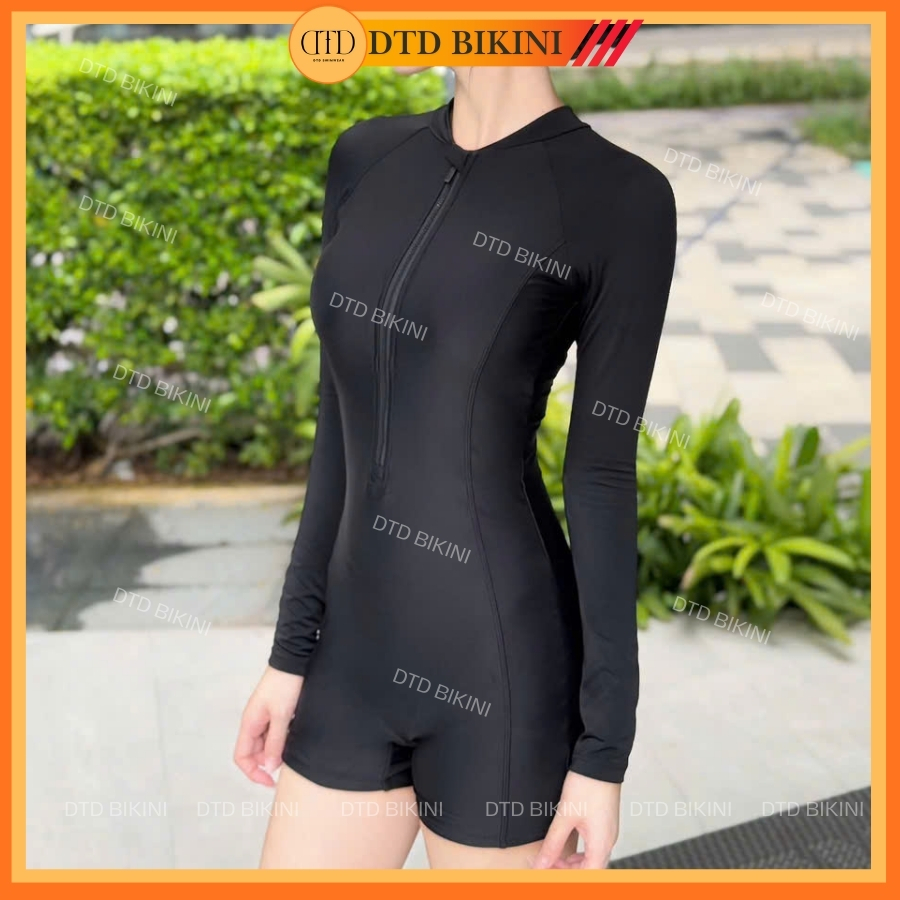 Đô bơi liền thân nữ kín đáo, đồ đi biển 1 mảnh khóa kéo from short năng động kín dáo DTD BIKINI
