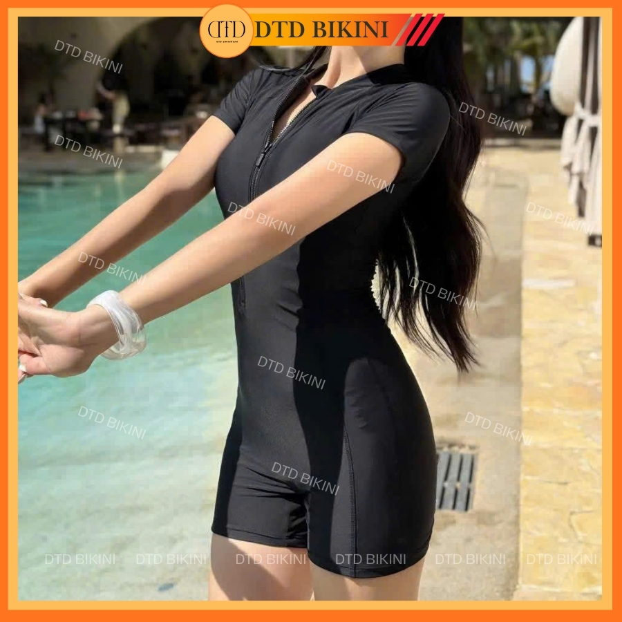 Đô bơi liền thân nữ kín đáo, đồ đi biển 1 mảnh khóa kéo from short năng động kín dáo DTD BIKINI