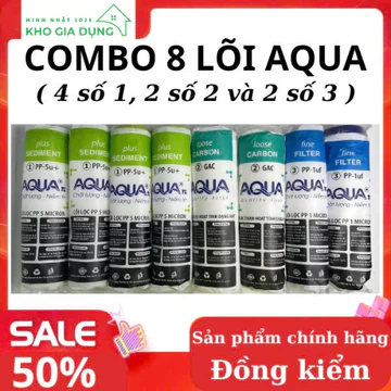 { Combo 8 } Lõi lọc nước AQUA 123.(TẶNG TAY THÁO LẮP) Bao gồm 4 lõi số 1, 2 lõi số 2 và 2 lõi số 3.