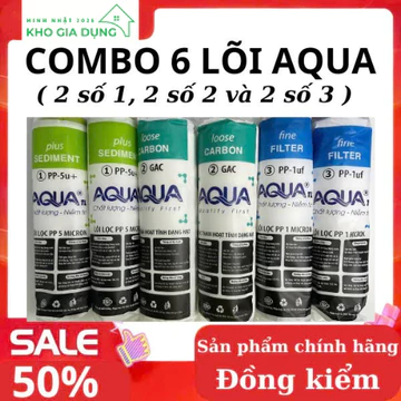 [Combo 6]Lõi lọc nước thô AQUA số 1-2-3(tặng tay tháo lắp)Bao gồm 2 lõi số1,2 lõi số 2 và 2 lõi số3