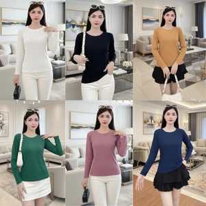Áo thun gân tăm Dài tay nữ Cổ Tròn,Form Ôm Co Giãn,chất liệu Cao cấp,thanh lịch,trẻ trung.