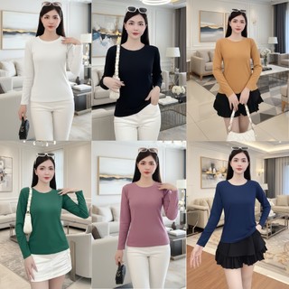 [Combo 3]Áo thun gân tăm Dài tay nữ Cổ Tròn,Form Ôm Co Giãn,chất liệu Cao cấp,thanh lịch,trẻ trung.