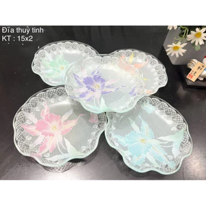 Set đĩa thuỷ tinh hoa tiết tinh tế/Set đĩa trang trí