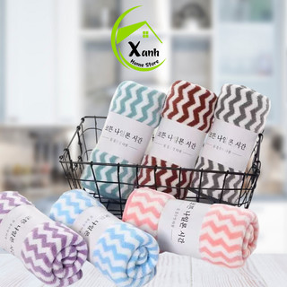 Khăn Mặt Lông Cừu Kẻ Lượn Sóng Siêu Thấm Nước GD50 - Set 10 Khăn Mặt Thấm Nước An Toàn Cho Da