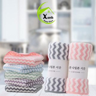 Khăn Mặt Lông Cừu Kẻ Lượn Sóng Siêu Thấm Nước GD50 - Set 10 Khăn Mặt Thấm Nước An Toàn Cho Da