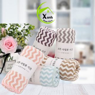 Khăn Mặt Lông Cừu Kẻ Lượn Sóng Siêu Thấm Nước GD50 - Set 10 Khăn Mặt Thấm Nước An Toàn Cho Da