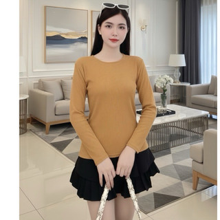 [Combo 3]Áo thun gân tăm Dài tay nữ Cổ Tròn,Form Ôm Co Giãn,chất liệu Cao cấp,thanh lịch,trẻ trung.