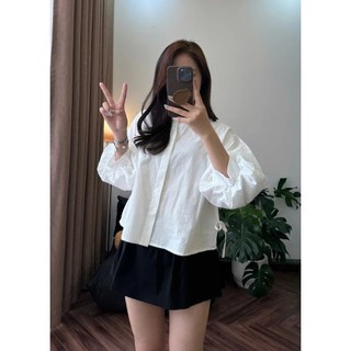 Áo Sơ Mi Tay Phồng Nữ Form Rộng Dáng Ngắn CakeCat Chất Cotton Mềm Mịn Phong Cách Hàn Quốc