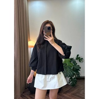 Áo Sơ Mi Tay Phồng Nữ Form Rộng Dáng Ngắn CakeCat Chất Cotton Mềm Mịn Phong Cách Hàn Quốc