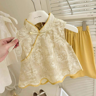 Set bộ quần áo ba lỗ phong cách trung hoa cho bé gái