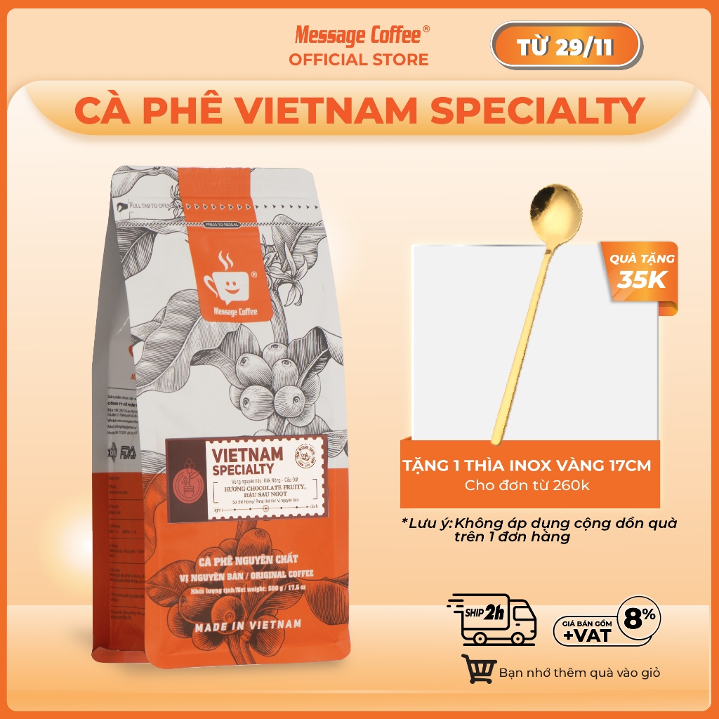 Cà phê nguyên chất Vietnam Specialty CAO CẤP thơm trái cây đắng dịu dùng pha phin hoặc pha máy từ Message Coffe