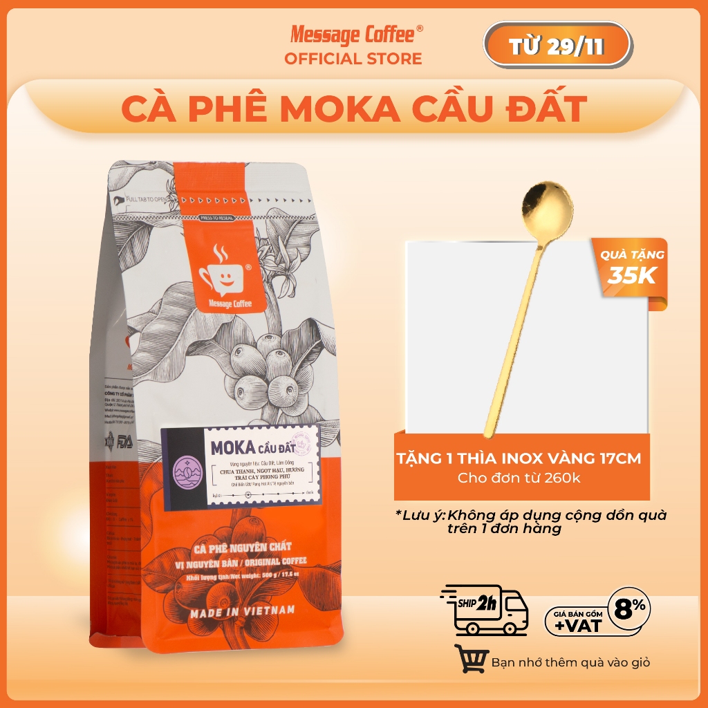 Cà phê nguyên chất MOKA Cầu Đất rang mộc thượng hạng, cà phê hạt cao cấp pha máy, pha coldbrew ngon từ Message Coffee