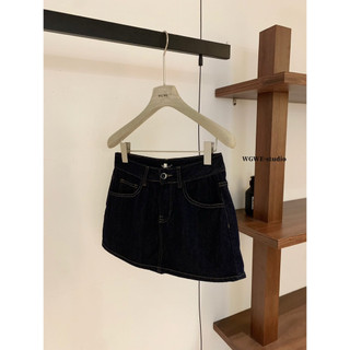 𝐏𝐡𝐢𝐞𝐧 | (Sẵn) W8319 Quần Váy Jean Ngắn Chữ A Xanh Dương Đậm WGWE