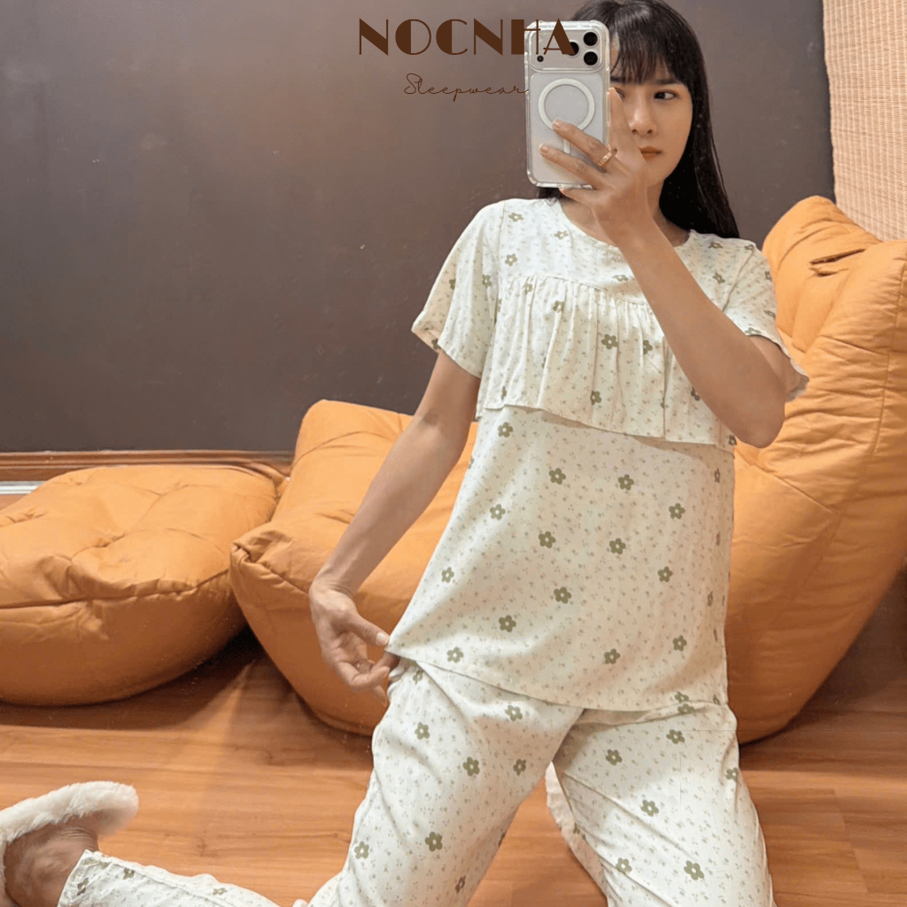 Bộ tole lanh quần dài bèo V1, form tôn dáng, hàng thiết kế may kỹ 40-75kg - Nocnhasleepwear
