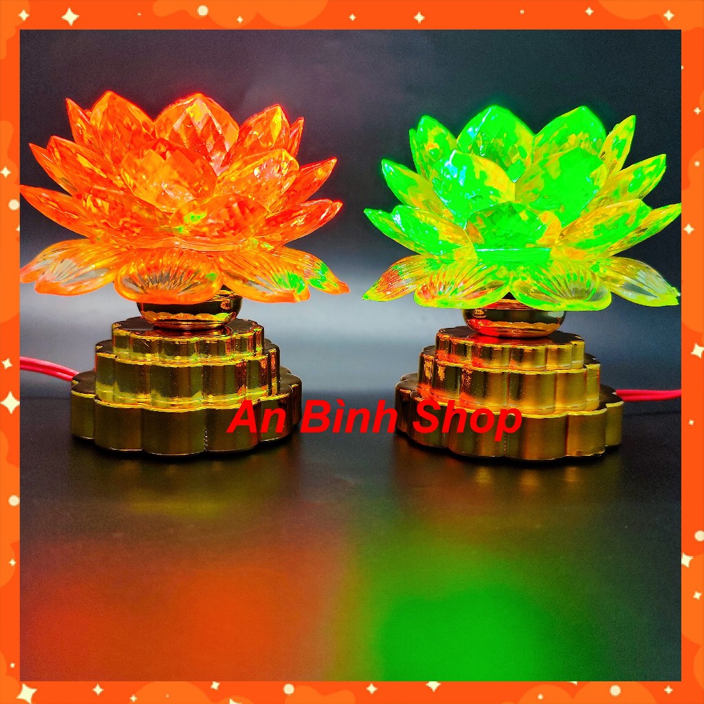 ( Hàng loại 1 ) Bộ 02 đèn thờ hoa sen để thờ cúng gia tiên, đèn thờ cúng  phật, đèn bàn thờ đổi màu - chất lượng cao TH