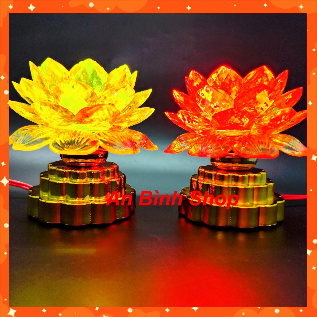 ( Hàng loại 1 ) Bộ 02 đèn thờ hoa sen để thờ cúng gia tiên, đèn thờ cúng  phật, đèn bàn thờ đổi màu - chất lượng cao TH