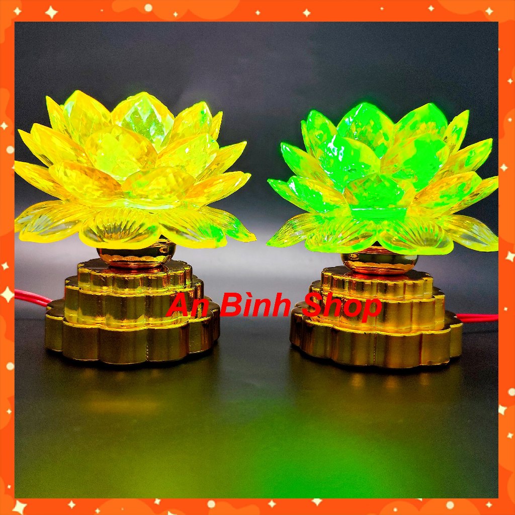( Hàng loại 1 ) Bộ 02 đèn thờ hoa sen để thờ cúng gia tiên, đèn thờ cúng  phật, đèn bàn thờ đổi màu - chất lượng cao TH