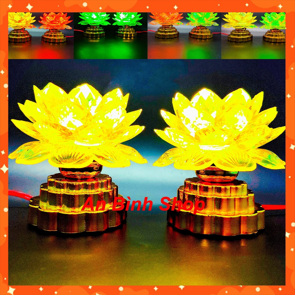 ( Hàng loại 1 ) Bộ 02 đèn thờ hoa sen để thờ cúng gia tiên, đèn thờ cúng  phật, đèn bàn thờ đổi màu - chất lượng cao TH