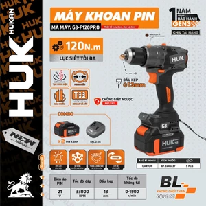 Máy Khoan Pin 13mm GEN3 G3-F120PRO | 21V Lực Siết 120N.m | Động Cơ Không Chổi Than | Anti Kickback | Tạo Xung | 33.000BP