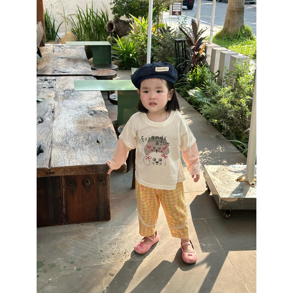 Set bộ dài tay bé gái thu đông Miniumbaby in mặt cún cute tay zaclang, chất cotton mềm mịn SB2514
