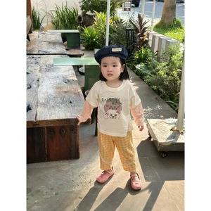 Set bộ dài tay bé gái thu đông Miniumbaby in mặt cún cute tay zaclang, chất cotton mềm mịn SB2514