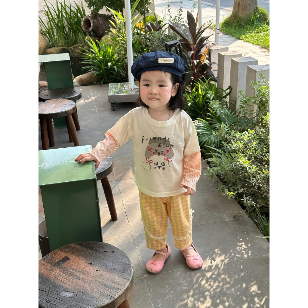Set bộ dài tay bé gái thu đông Miniumbaby in mặt cún cute tay zaclang, chất cotton mềm mịn SB2514