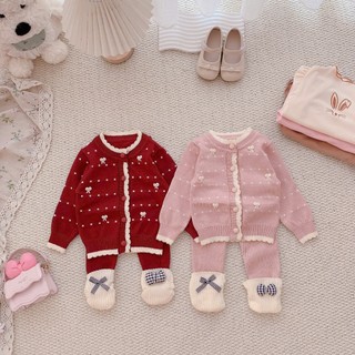Quần áo trẻ em, Set len nhí bé gái áo khoác đính nơ 2 màu 6-14kg S2097 Tiểu Yến KID