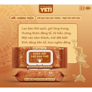 Thùng 10 gói Khăn ướt Yeti lau bàn thờ tinh dầu Trầm nguyên chất, 35 tờ size siêu bự 18*20cm
