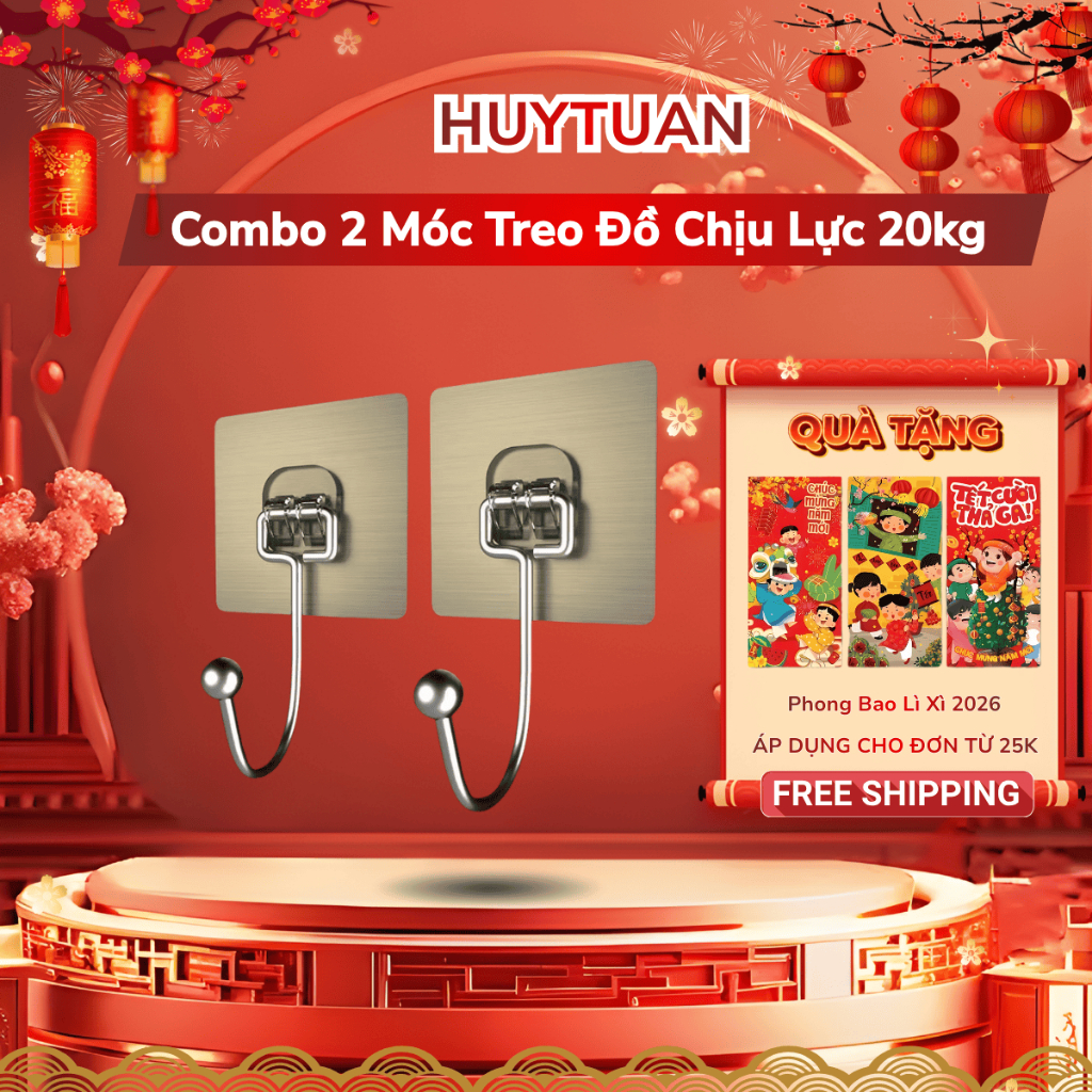 Combo 2 Móc dán tường inox 304 loại 1 chân chịu lực đến 20kg kèm miếng dán tráng bạc   dính, móc dán chịu lực loại tốt
