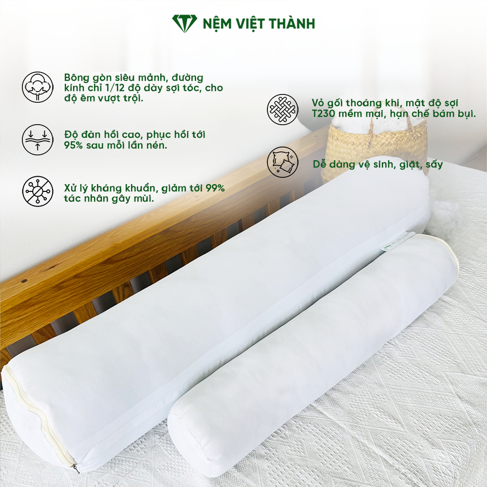 [COMBO KHUYẾN MÃI] Gối Ôm Gòn Việt Thành Hút Chân Không 35x100, 20x60, Mềm Mại, Ôm Sát Cơ Thể, Khóa Kéo Tiện Lợi.
