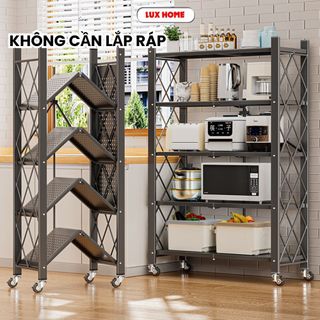 Kệ Gấp Gọn Đa Năng 3,4,5 Tầng Không Cần Lắp Ráp Có Bánh Xe Di Chuyển - Kệ Bếp, Kệ Để Đồ Nhà Kho Chịu Lực Tốt