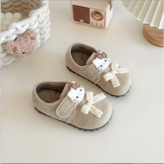 Sz 18-30 Giày Da Lộn Nâu Mèo Hello Kitty Lót Lông Quai Dán Cho Bé Gái K177