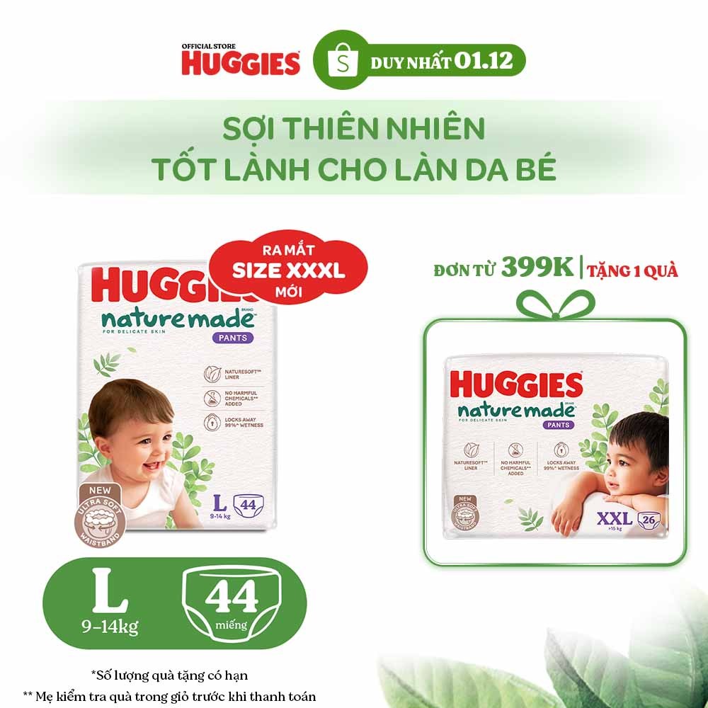 Tã Quần Huggies Platinum Nature Made M58/L44/XL38/XXL26/XXXL28