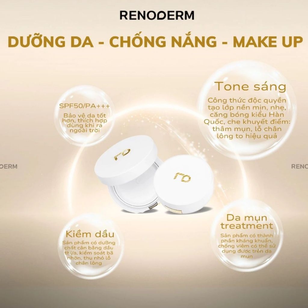 Phấn Nước Cushion Renoderm Chống Nắng Dưỡng Ẩm Nâng Tông Mềm Mịn Da