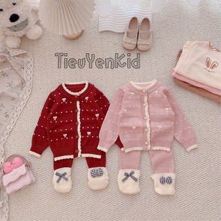 Quần áo trẻ em, Set len nhí bé gái áo khoác đính nơ 2 màu 6-14kg S2097 Tiểu Yến KID