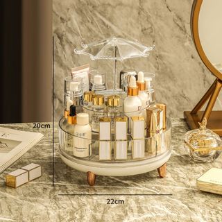 Kệ Đựng Mỹ Phẩm Xoay 360 Độ 2 Tầng Có Mái Che Sang Trọng – Hộp Đựng Đồ Trang Điểm Acrylic Cao Cấp
