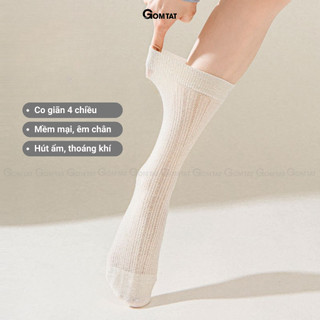 Combo 5 đôi tất nữ cổ cao phối lưới GOMTAT, vớ nữ lolita mùa hè thoáng khí, thấm hút mồ hôi - MIA-24293-CB5