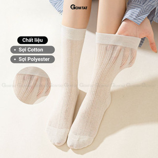 Combo 5 đôi tất nữ cổ cao phối lưới GOMTAT, vớ nữ lolita mùa hè thoáng khí, thấm hút mồ hôi - MIA-24293-CB5