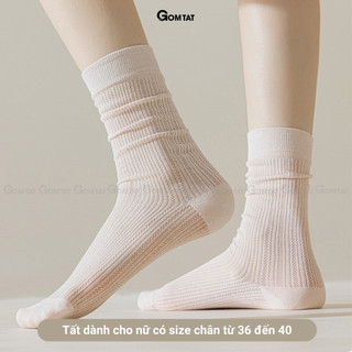 Combo 5 đôi tất nữ cổ cao phối lưới GOMTAT, vớ nữ lolita mùa hè thoáng khí, thấm hút mồ hôi - MIA-24293-CB5