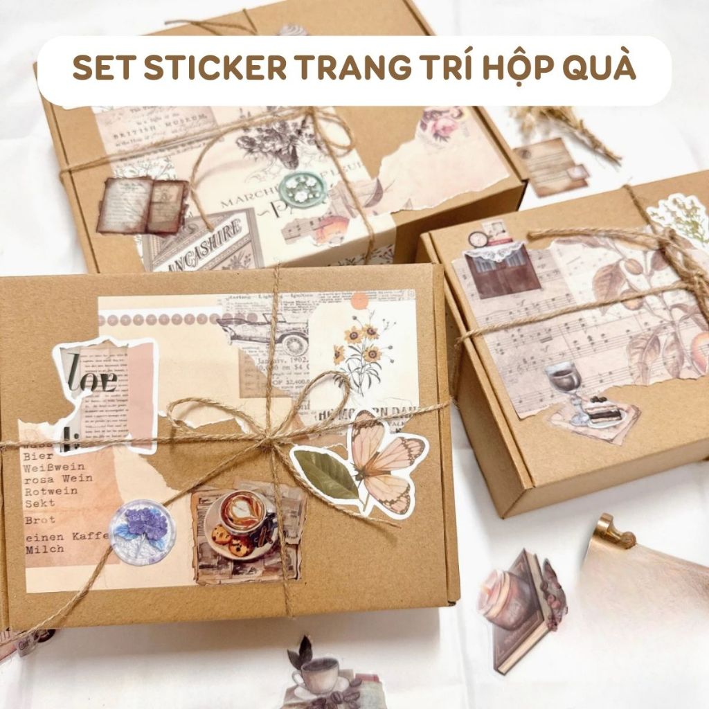 Sticker trang trí vintage set 5 miếng dán DIY chống thấm nước dùng cho ...