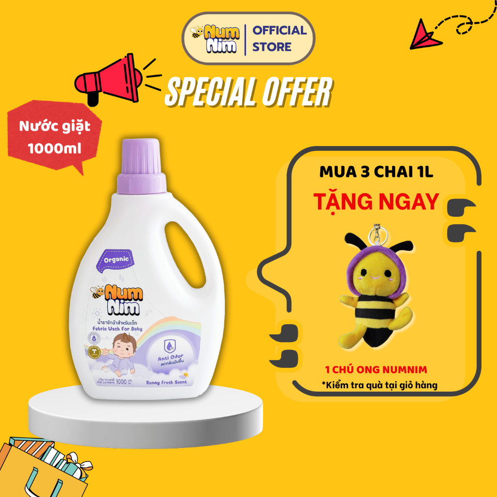 [TRỢ GIÁ] [Tím] Nước giặt cho bé NumNim Thái Lan thành phần hữu cơ, dịu nhẹ - Khử mùi (Anti Odor) - 1L - Hàng Chính Hãng