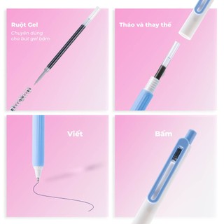 [TẶNG BÚT] Combo 10 20 Ruột Bút Gel Bấm 0.5mm Ngòi ST 2 Bi Viết Trơn Thay Bút Gel Bấm Mực Xanh Đen Lâu Hết CL-GR104