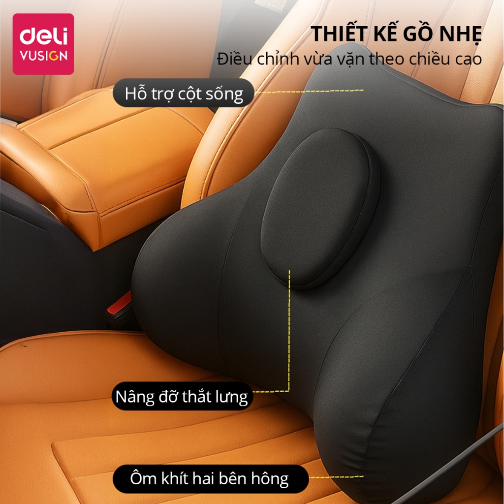 Gối tựa đầu và gối tựa lưng ô tô cao su non Deli đàn hồi chống mỏi cổ, giảm đau vai gáy, dễ dàng vệ sinh