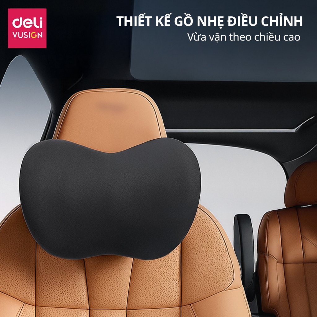 Gối tựa đầu và gối tựa lưng ô tô cao su non Deli đàn hồi chống mỏi cổ, giảm đau vai gáy, dễ dàng vệ sinh