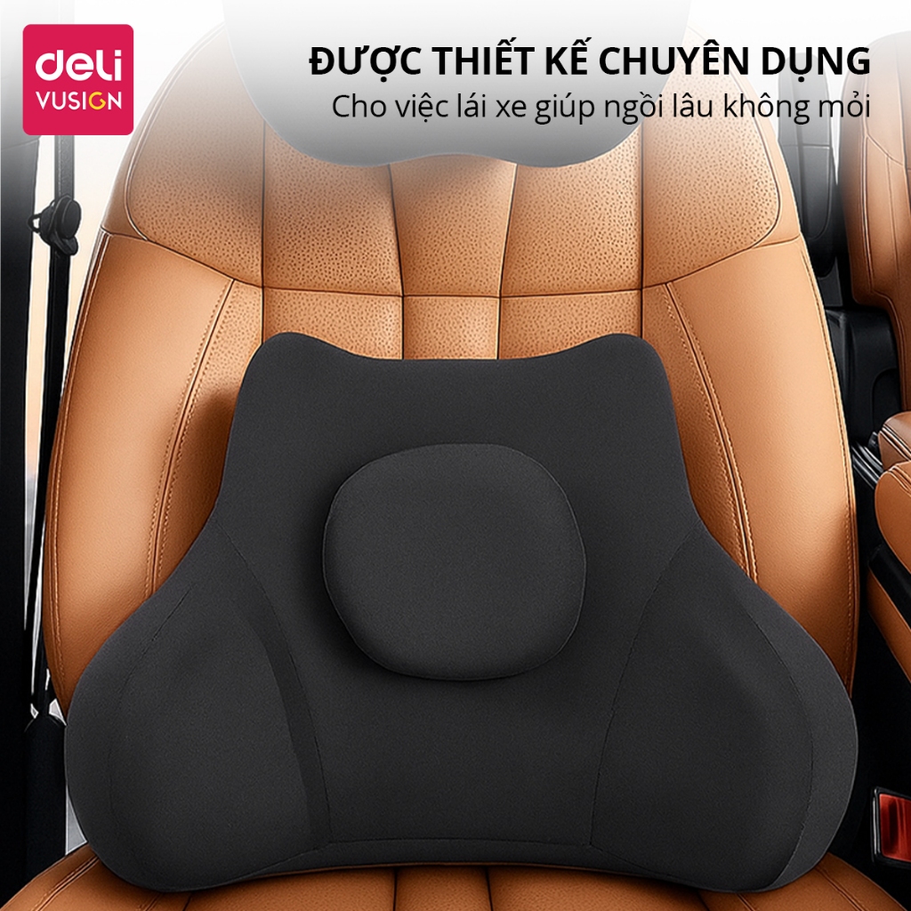 Gối tựa đầu và gối tựa lưng ô tô cao su non Deli đàn hồi chống mỏi cổ, giảm đau vai gáy, dễ dàng vệ sinh