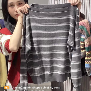 LT - Áo len nữ kẻ ngang trễ vai thu đông dài tay cổ thuyền free size 1299