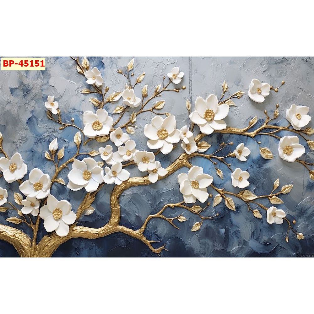 Tranh Dán Tường KHỔ LỚN Indochine Hoa Xuân In Vải Lụa Kim Sa Lấp Lánh Không Phai, Độ bền cao LL