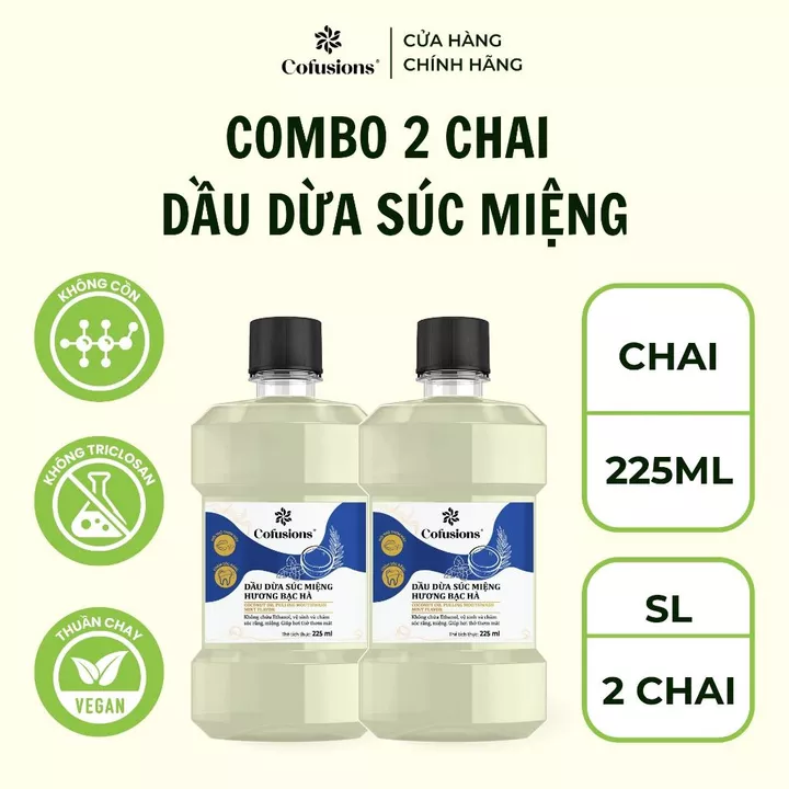 [NHÃN MỚI CFS] [COMBO 2 CHAI] Dầu dừa súc miệng Cofusions hương bạc hà thơm mát 225ml/ chai