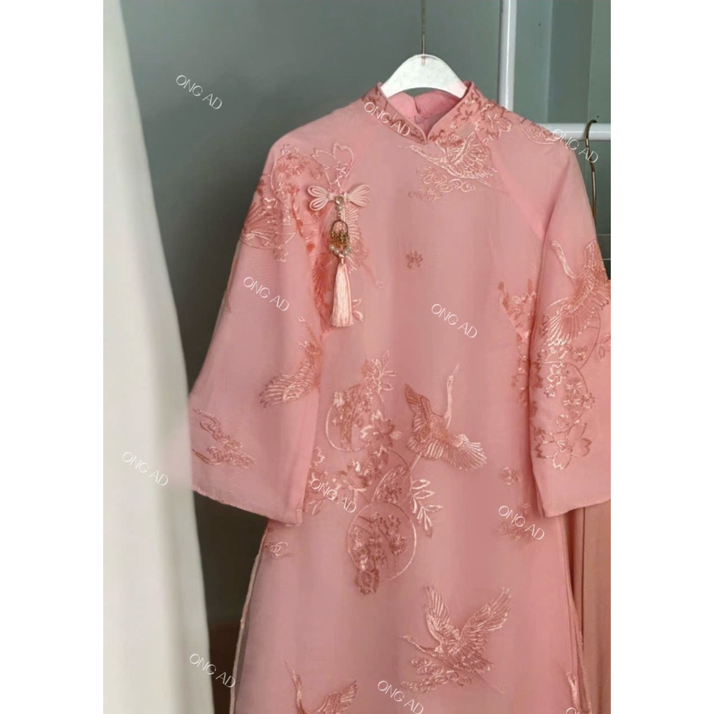 [ONG AD][ẢNH THẬT SHOP CHỤP] Áo dài Hải Yên dáng suông cổ truyền thống tay loe lửng dài gần cổ tay( XS-8XL)