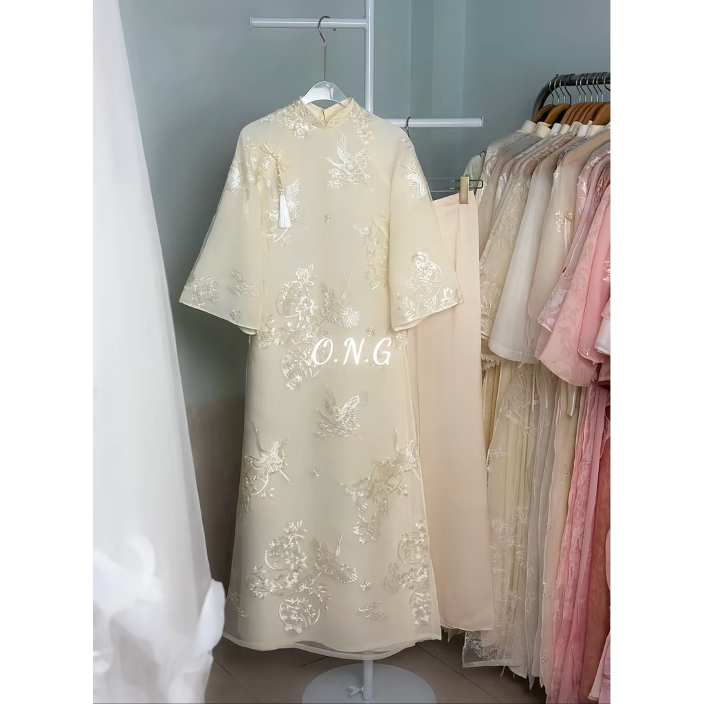 [ONG AD][ẢNH THẬT SHOP CHỤP] Áo dài Hải Yên dáng suông cổ truyền thống tay loe lửng dài gần cổ tay( XS-8XL)